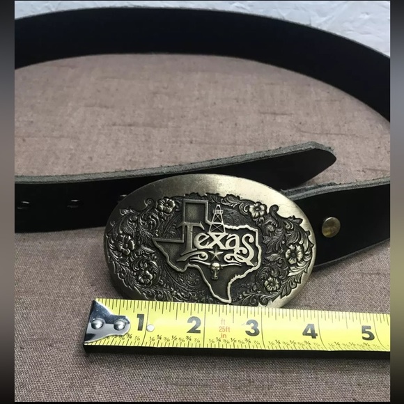 ADM Award Design Medals Texas Solid Brass Buckle Black Leather Belt Norman OK - Picture 11 of 13